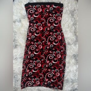Women’s Vintage Y2K Red & Black Size Medium Midi Dress with Slit Detail
